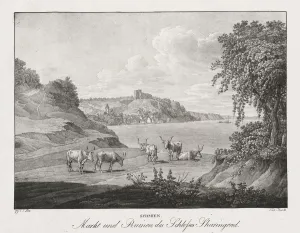 Jakob Alt Prints: Syrmien, Markt und Ruinen des Schlosses Sharengrad