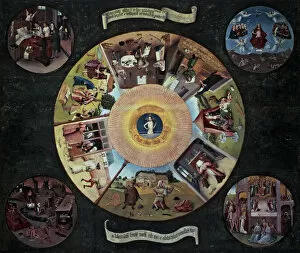 Bosch Gallery: The Table of the deadly sins, oil on panel in the original form of desktop of the