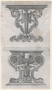 Two Table Designs, 1565-70. Creator: Jacques Androuet Du Cerceau