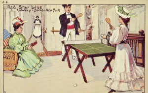 Shipping Line Gallery: Table tennis on board a Red Star Line passenger ship, 1907. Creator: Unknown