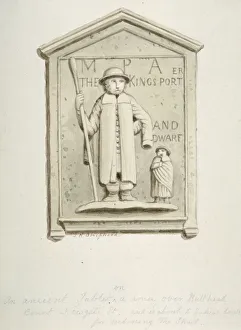 Newgate Street Gallery: Tablet on a house over Bull Head Court, Newgate Street, City of London, 1840. Artist