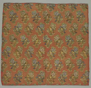 1700s Prints: Taffeta Fragment with Gul-u-Bulbul (Rose and Nightingale) Pattern, 1700s. Creator: Unknown
