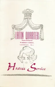 Card Prints: A taffif card for The Latin Quarter nightclub in Londons Leicester Square, c1969
