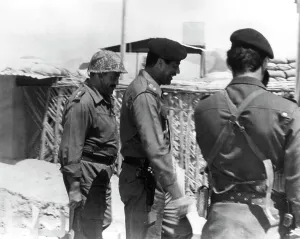 Al Basrah Prints: Taha Yassin Ramadan and Saddam Hussein inspecting the Basra front, Iraq, February 1987
