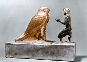 King Of Egypt Gallery: Taharqa in front of the falcon Hemen, Ancient Egyptian, 7th century BC