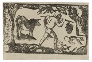 French Polynesian Prints: Tahitian Carrying Bananas, from the Suite of Late Wood-Block Prints, 1898 / 99