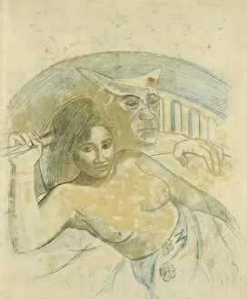 Paul Eugéne Henri 1848 1903 Gallery: Tahitian Woman with Evil Spirit. Artist: Gauguin, Paul Eugene Henri (1848-1903)
