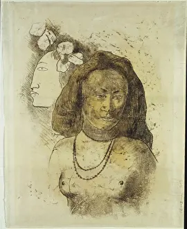 Wove Paper Prints: Tahitian Woman with Evil Spirit, c1899-1900. Creator: Paul Gauguin