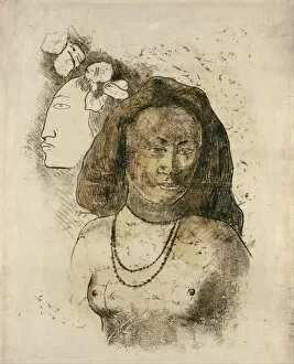 Monotype Gallery: Tahitian Woman with Evil Spirit (L Esprit veille). Artist: Gauguin, Paul Eugene Henri (1848-1903)