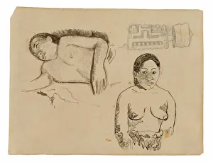 French Polynesian Prints: Two Tahitian Women and a Marquesan Earplug, 1891 / 93. Creator: Paul Gauguin