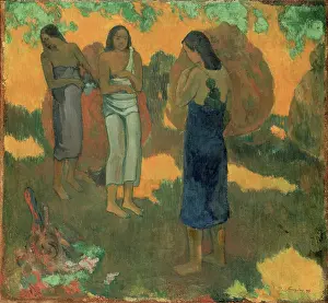 Position Prints: Three Tahitian Women Against a Yellow Background, 1899. Creator: Paul Gauguin