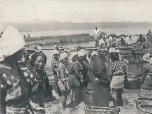 Tai-no-ura - fishing boats, men and women with nets and baskets, c1900, (1921). Artist: Julian Leonard Street
