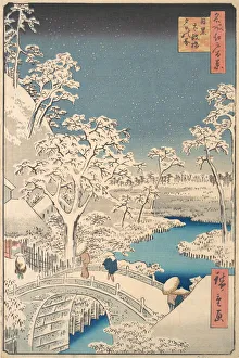 The Taiko (Drum) Bridge and the Yuhi Mound at Meguro, 1857. 1857. Creator: Ando Hiroshige