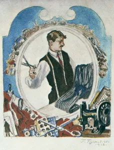 Tailors Shop Prints: The Tailor, 1918. Artist: Boris Mikhajlovich Kustodiev