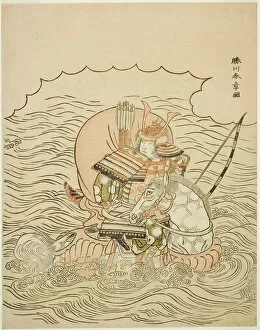 Taira no Atsumori Riding a Horse into the Sea, Japan, c. 1770. Creator: Shunsho