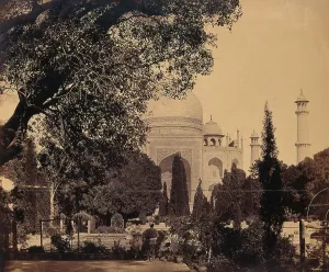 South Asian Prints: The Taj Mahal, Agra, India; gardens in the foreground, c1858. Creator: Felice Beato