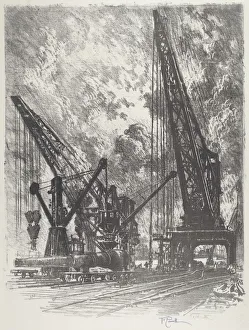 Munitions Industry Prints: Taking the Big Gun Away, 1916. Creator: Joseph Pennell