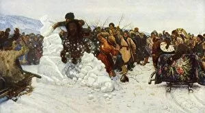 Shrovetide Collection: Taking the Little Snow-town, 1891, (1965). Creator: Vasily Surikov