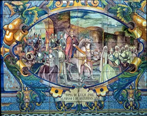 Sevilla Gallery: Taking Lugo by Alphonse I of Asturias in 755, tile panel in the Spain square in Seville