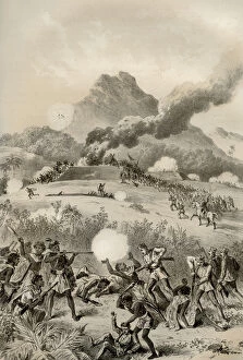 Blair Gallery: Taking a Maori redoubt, Maori Wars, 1845-1873 (1879). Artist: McFarlane and Erskine