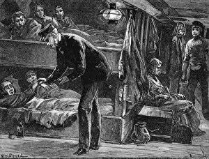 Diaspora Gallery: Taking the pulse of a sick Irish emigrant on board ship, (1840s) c1890