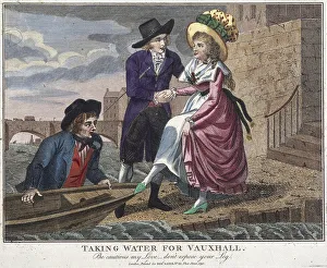Etiquette Prints: Taking water for Vauxhall, be careful my love, don t expose your leg, London, 1790