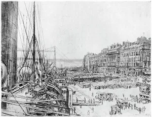 David Muirhead Bone Prints: Taking the Wounded on Board in France, (c1920). Artist: David Muirhead Bone