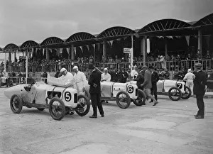 Number 7 Prints: Three Talbot-Darracqs at the JCC 200 Mile Race, Brooklands, 1922. Artist: Bill Brunell