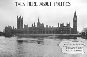 Raithby Lawrence And Co Gallery: Talk Here About Politics - Jaeneckes Inks advertisement, 1909. Creator: Unknown