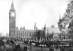 St Stephens Tower Prints: The Talking Shop at Westminster, 1909. Creator: Francis Frith & Co