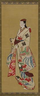 Kakemono Gallery: Tall girl; dress patterned with ho-o bird and kiri flowers, Edo period, 1615-1868