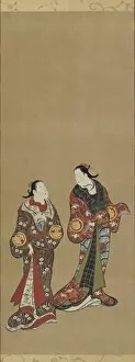Kakemono Gallery: Two tall women in dark robes, Edo period, 1615-1868. Creator: Unknown