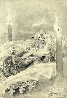 Tamara in the coffin. Illustration to the poem The Demon by Mikhail Lermontov, 1890-1891. Artist: Vrubel, Mikhail Alexandrovich (1856-1910)