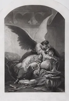 Tamara and Demon. Illustration to the poem The Demon by Mikhail Lermontov, c. 1880. Artist: Zichy, Mihaly (1827-1906)
