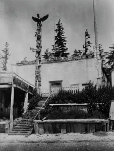 British Columbia Prints: Tanaktak House, Harbeldown Island, c1914. Creator: Edward Sheriff Curtis