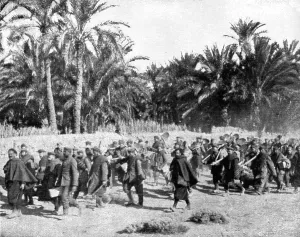 Algerian Prints: Tandis que.; Voici des prisonniers allemands traversant une riante oasis algerienne pour