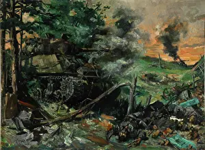 Aftermath Prints: Tank battle, 1939-1946. Creators: Central Office of Information, Terence Tenison Cuneo