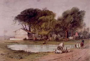 Water Supply Prints: Tank and grove on Doums Road, near Surat, India, c1827-c1839. Creator: Archibald Arnott