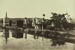 Albumen Print From Wet Collodion Negative Collection: Tank and Temples at Bunshunkuree, c. 1857. Creator: Col. Thomas Biggs (British, 1822-1905); J