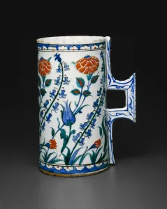 Fritware Prints: Tankard (Hanap) with Tulips, Hyacinths, Roses, and Carnations, Ottoman dynasty