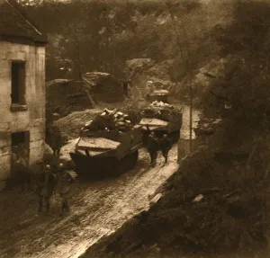 Tanks Prints: The tanks reassemble after battle; Journey of the rear guard, 1917. Creator: Unknown