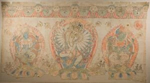 Lotus Flower Gallery: Tantric Temple Banner of a Dancing Goddess Flanked by Dakinis, 17th century