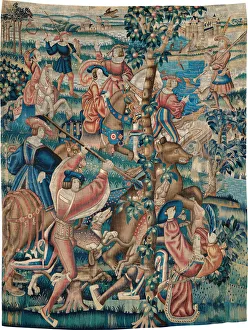 Tapestry (Bear Hunt and Falconry from a Hunts Series), Belgium, c. 1525. Creator: Unknown Tapestry (Bear Hunt and Falconry from a Hunts Series), Belgium, c. 1525. Creator: Unknown