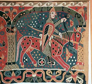Tapestry fragment showing a Viking horseman