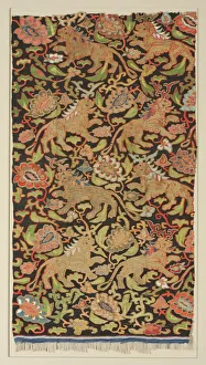 Tapestry Weave Prints: Tapestry with golden lions and palmettes, 1200s or earlier. Creator: Unknown