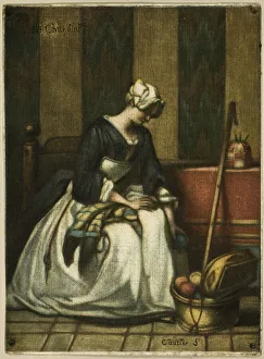 Needlewoman Prints: The Tapestry Worker, 1743. Creator: Jacques Fabian Gautier Dagoty