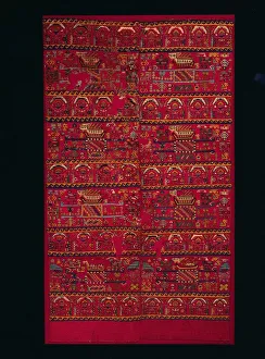 Two Tapestry-woven Panel Fragments, 1000-1460s. Creator: Unknown