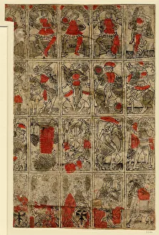 Gambler Prints: Tarocchi Cards (The Budapest Sheet of Tarot Playing Cards), c 1500. Creator: Anonymous