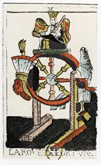 Prediction Prints: Tarot card of The Wheel of Fortune, Noblet Tarot, 17th century