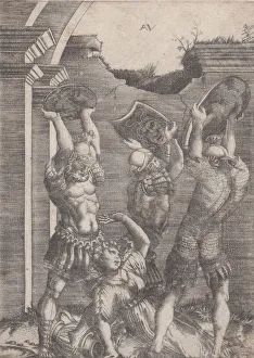 Crushing Prints: Tarpeia Crushed by the Sabines, ca. 1514-36. Creator: Agostino Veneziano